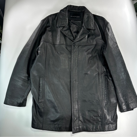Kenneth Cole Leather Jacket Broken In Black Genuine Leather XL - Picture 2 of 14